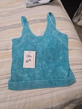 Ribbed Velvet Scoop Neck Cami in Turquoise